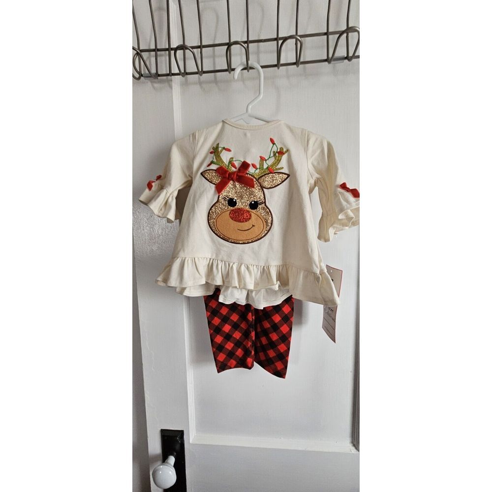 NWT Rare Editions 2pcs set top and‎ pants reindeer and bow ties 18Month